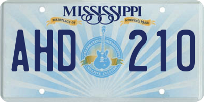 MS license plate AHD210