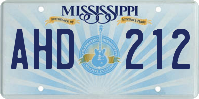 MS license plate AHD212