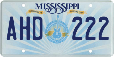 MS license plate AHD222