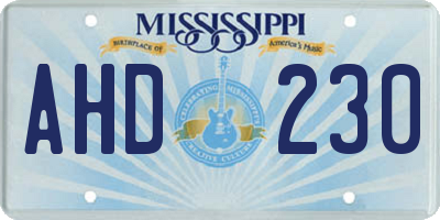 MS license plate AHD230