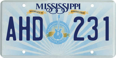 MS license plate AHD231