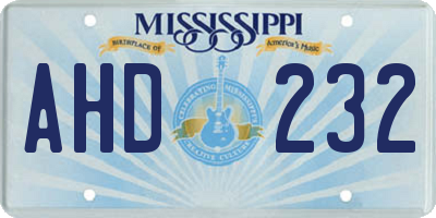 MS license plate AHD232