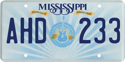 MS license plate AHD233
