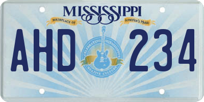 MS license plate AHD234