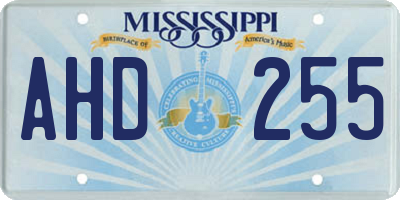 MS license plate AHD255