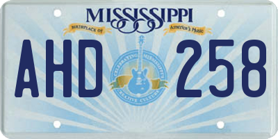 MS license plate AHD258