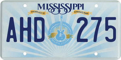 MS license plate AHD275