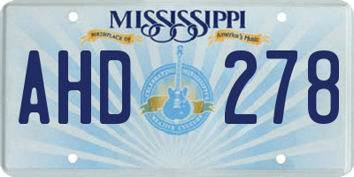 MS license plate AHD278