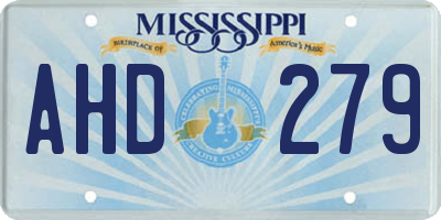 MS license plate AHD279