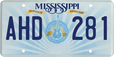 MS license plate AHD281