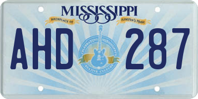 MS license plate AHD287
