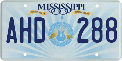MS license plate AHD288