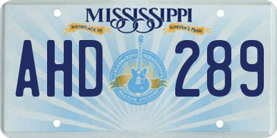 MS license plate AHD289