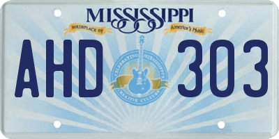 MS license plate AHD303