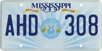 MS license plate AHD308
