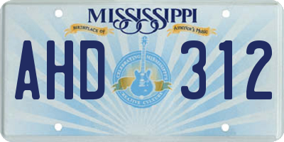 MS license plate AHD312