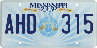 MS license plate AHD315
