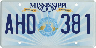 MS license plate AHD381