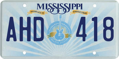 MS license plate AHD418