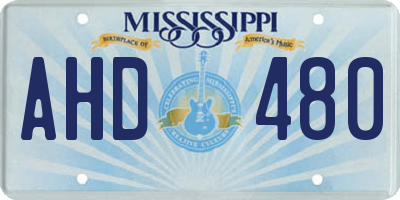 MS license plate AHD480
