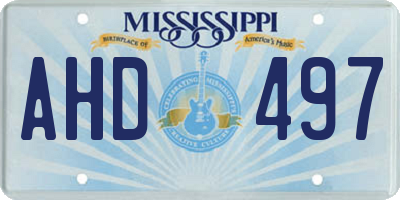 MS license plate AHD497