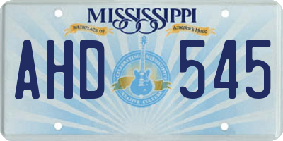 MS license plate AHD545