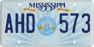 MS license plate AHD573