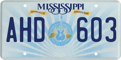 MS license plate AHD603