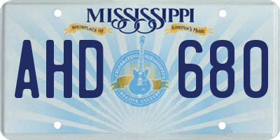 MS license plate AHD680