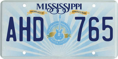MS license plate AHD765