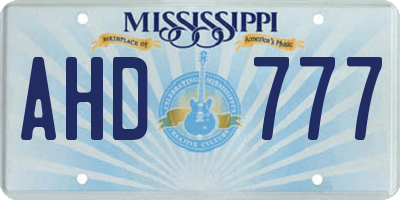 MS license plate AHD777