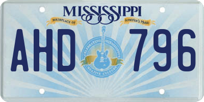 MS license plate AHD796