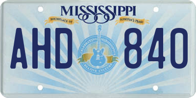 MS license plate AHD840