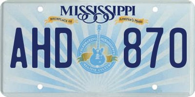 MS license plate AHD870