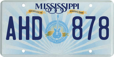 MS license plate AHD878
