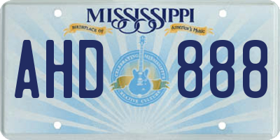 MS license plate AHD888