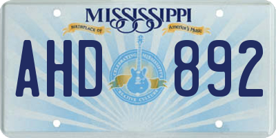 MS license plate AHD892