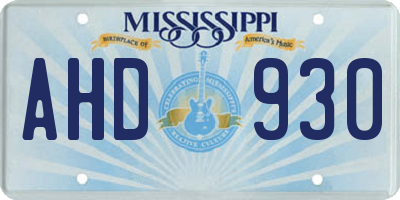 MS license plate AHD930