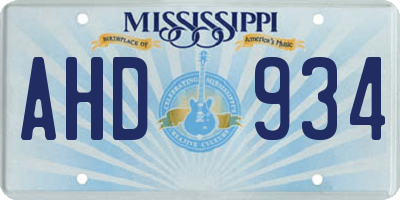 MS license plate AHD934