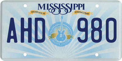 MS license plate AHD980