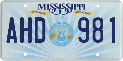 MS license plate AHD981