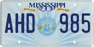 MS license plate AHD985