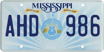 MS license plate AHD986
