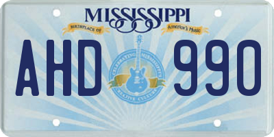MS license plate AHD990