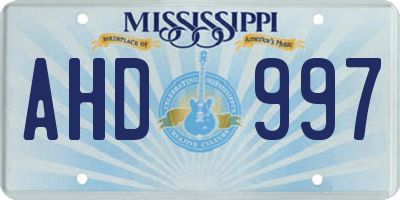 MS license plate AHD997
