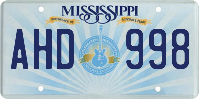 MS license plate AHD998