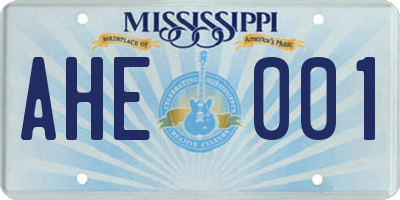 MS license plate AHE001