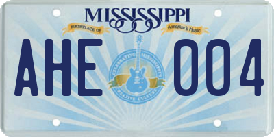 MS license plate AHE004