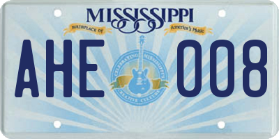 MS license plate AHE008