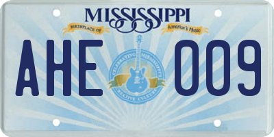 MS license plate AHE009